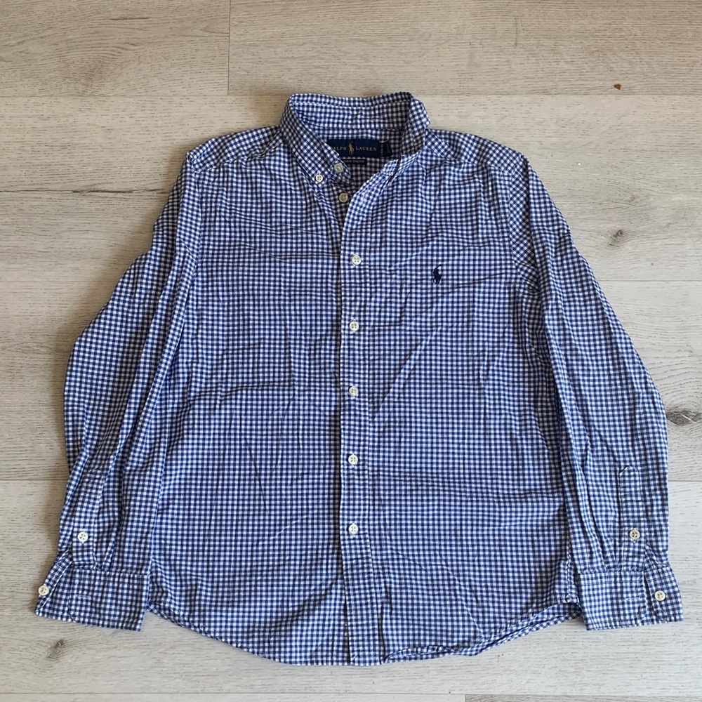 Ralph Lauren Checkered Blue and White Button Down Shirt.